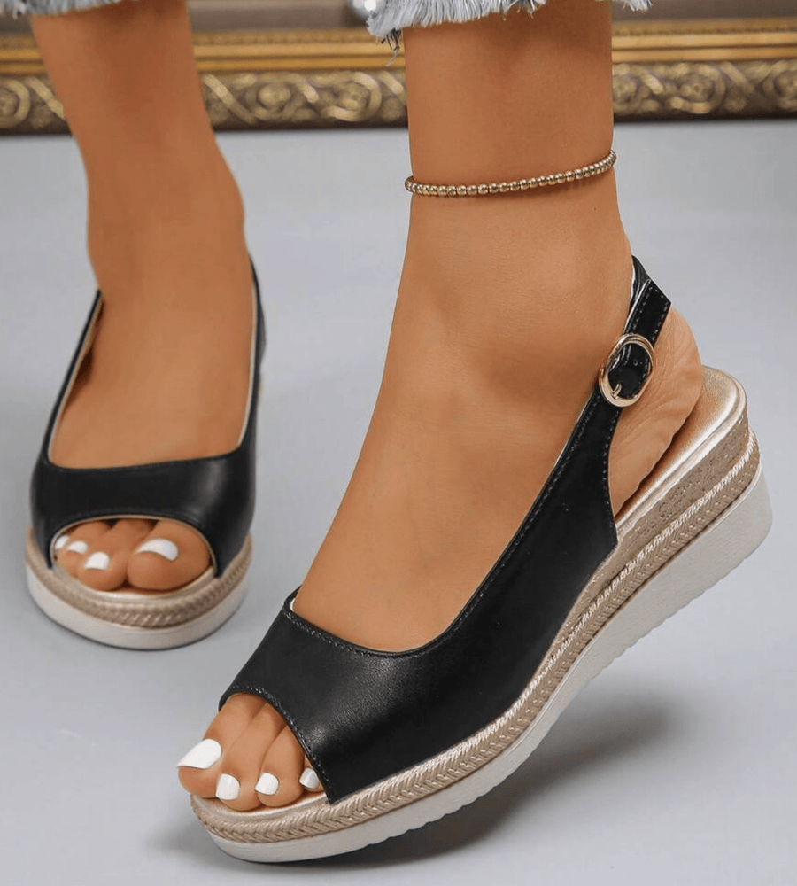 Denaya | Slingback Wedge Sandals Open Toe Buckle Strap