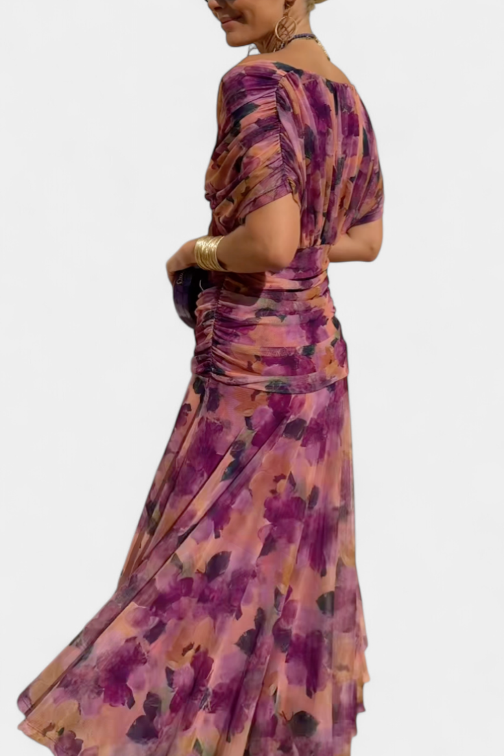 Lordanka | Off Shoulder Ruched Midi Evening Dress