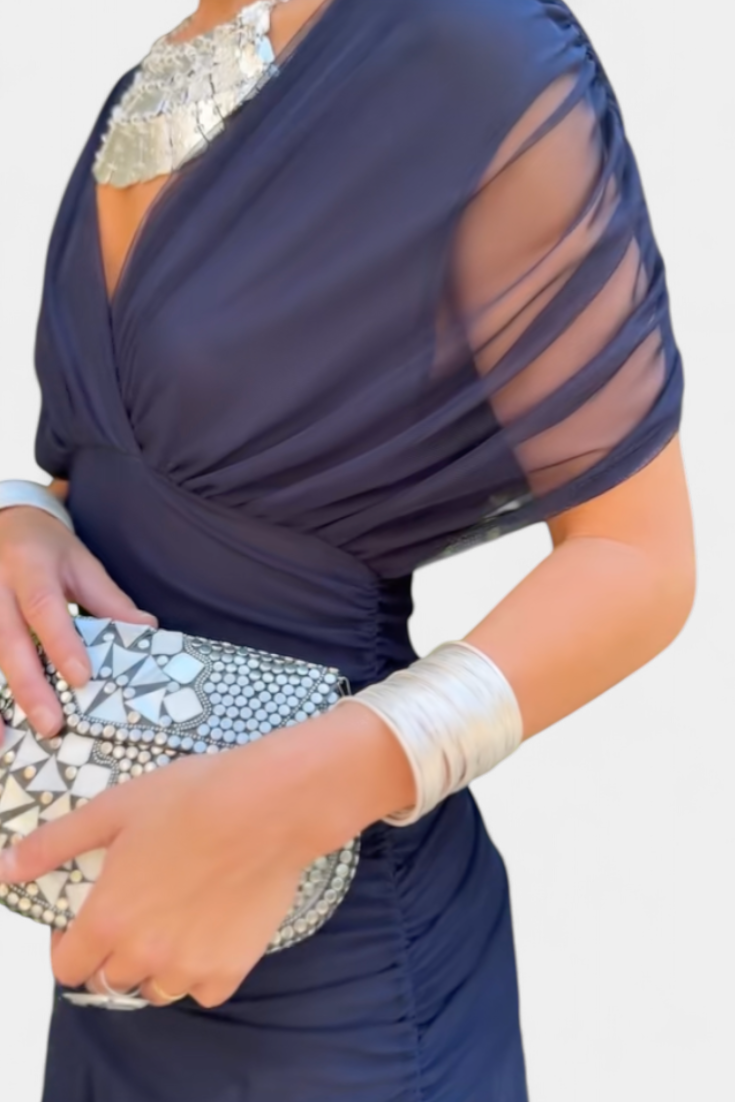 Lordanka | Off Shoulder Ruched Midi Evening Dress