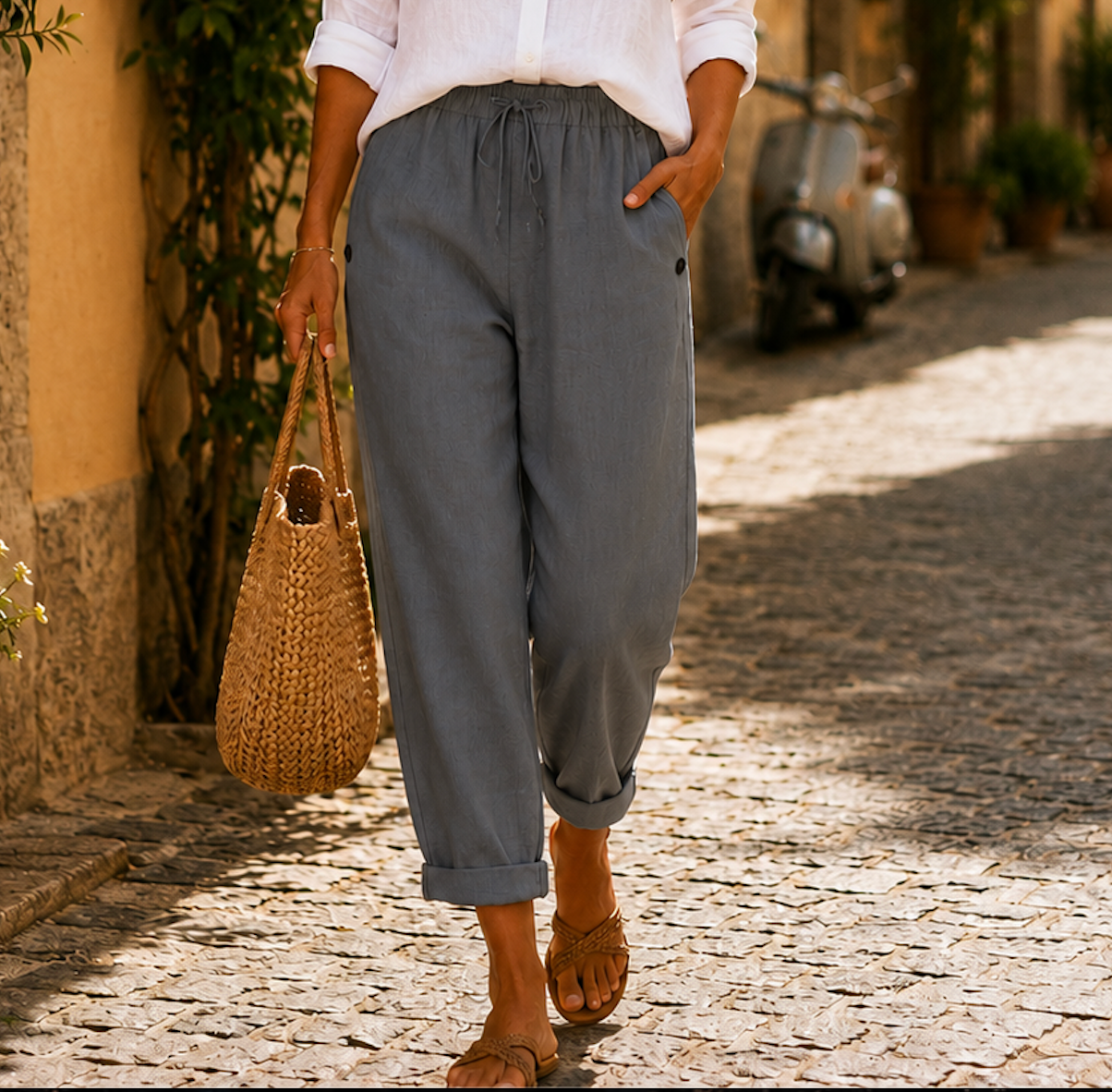 Pillina |  Linen Trousers Drawstring Waist Relaxed Fit