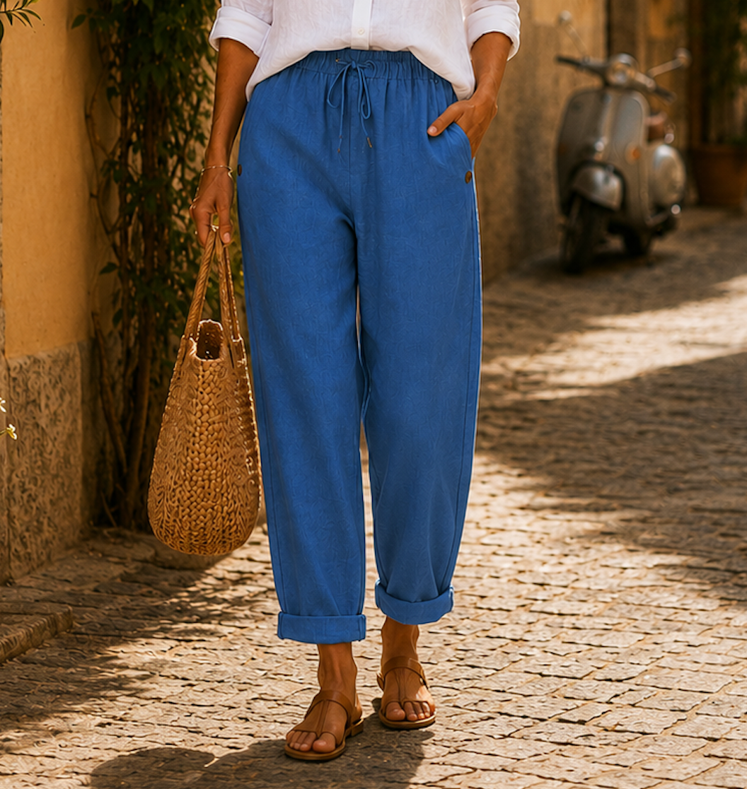Pillina |  Linen Trousers Drawstring Waist Relaxed Fit