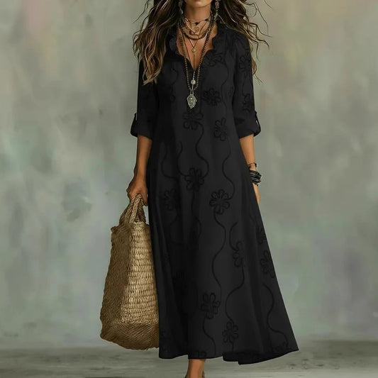 Alyxa - Floral Embroidered V Neck Maxi Dress