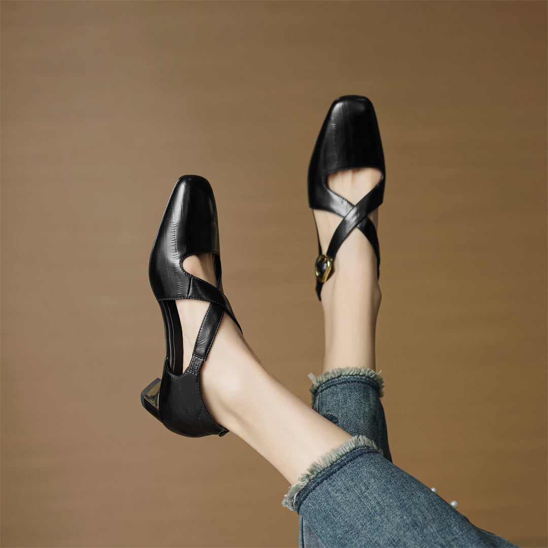 Malena | Mary Jane Low Heels With Buckle Strap