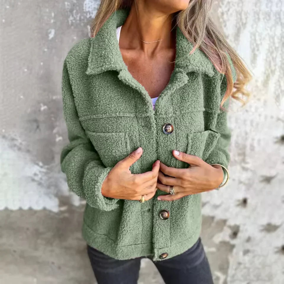 Marbella | Fleece-Style Button Jacket With Chest Pockets