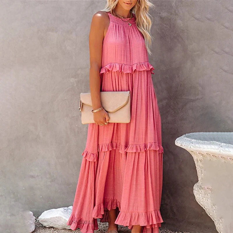 Munalisa | Sleeveless Ruffle Tiered Maxi Dress