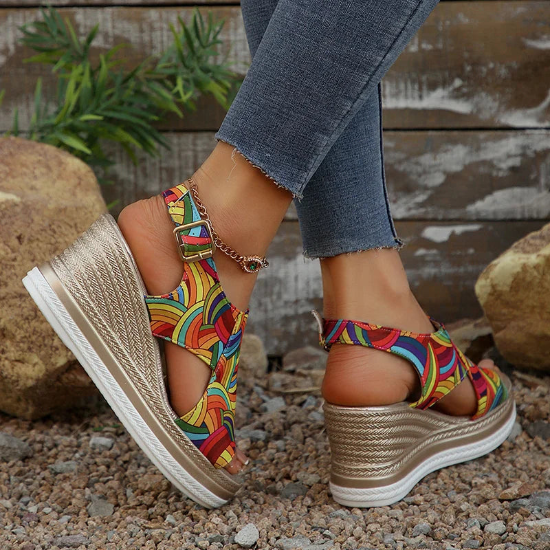Raiza | Platform Open Toe Printed Slide Sandals