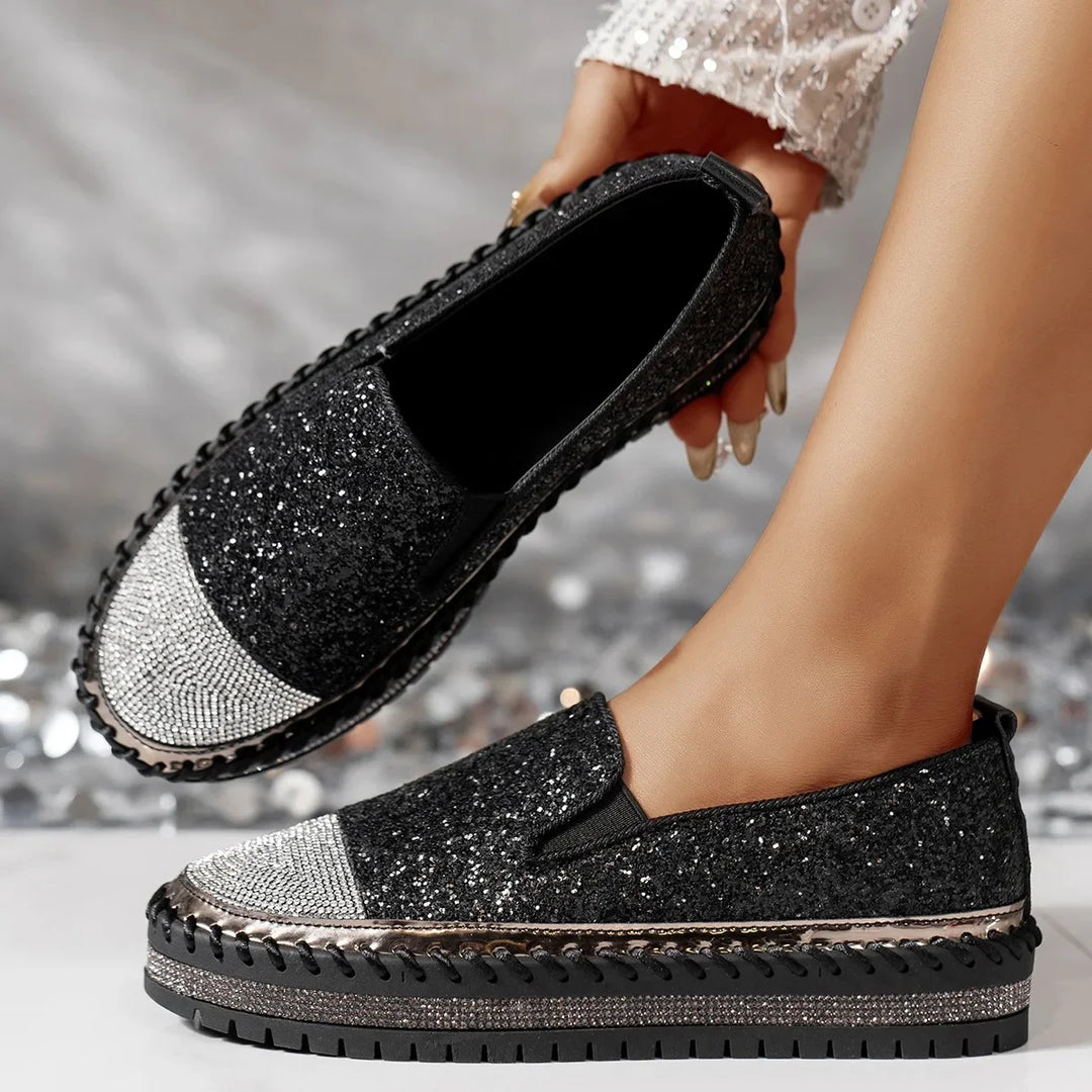 Lizka | Glitter Rhinestone Platform Slip-On Loafers