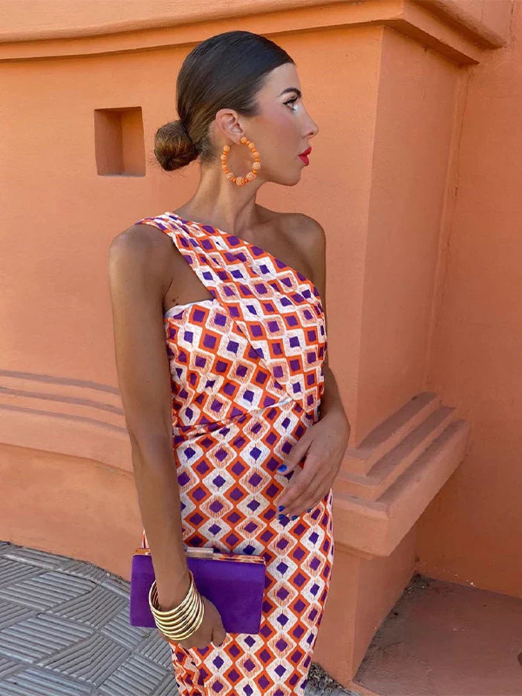 Svetlena | One-Shoulder Printed Maxi Bodycon Dress