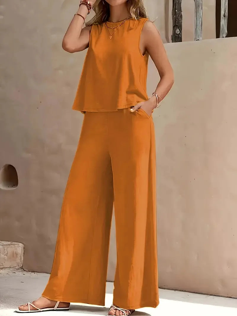 Dollie | Sleeveless Wide Leg Pant Set