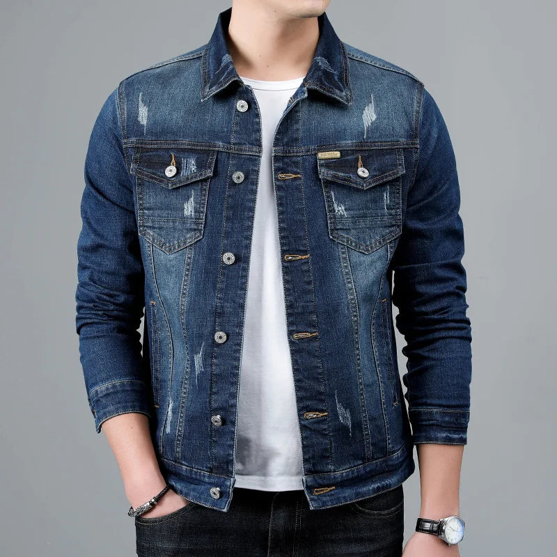 Emeterio | Denim Jacket Distressed Button Front Long Sleeve