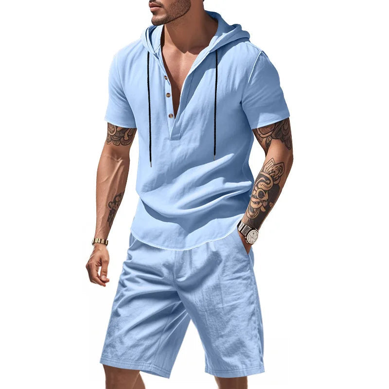 Wiliam - Short Sleeve Hooded Shorts Set