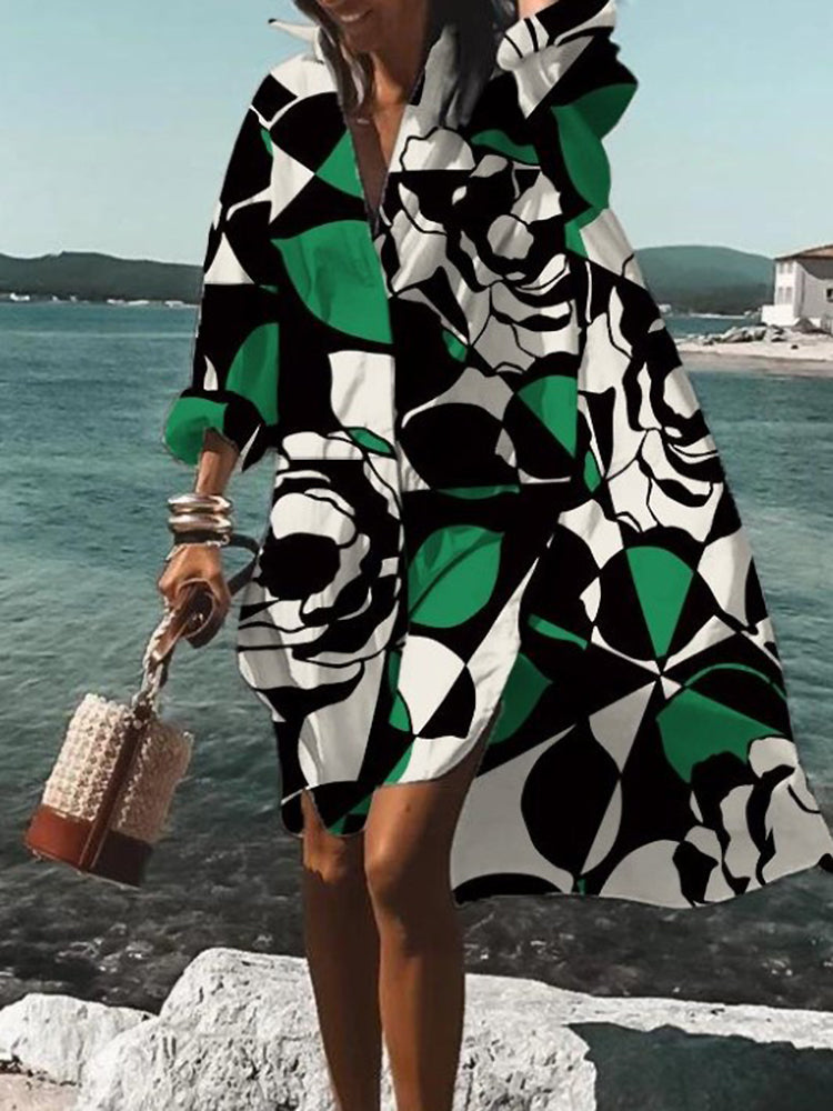 Calogera | Floral Print Loose Shirt Dress