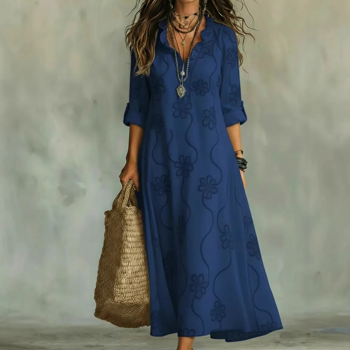 Alyxa - Floral Embroidered V Neck Maxi Dress