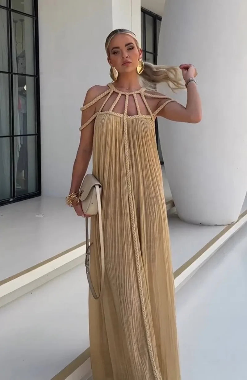 Nuriya | Maxi Dress Sleeveless Strappy Pleated Flowing