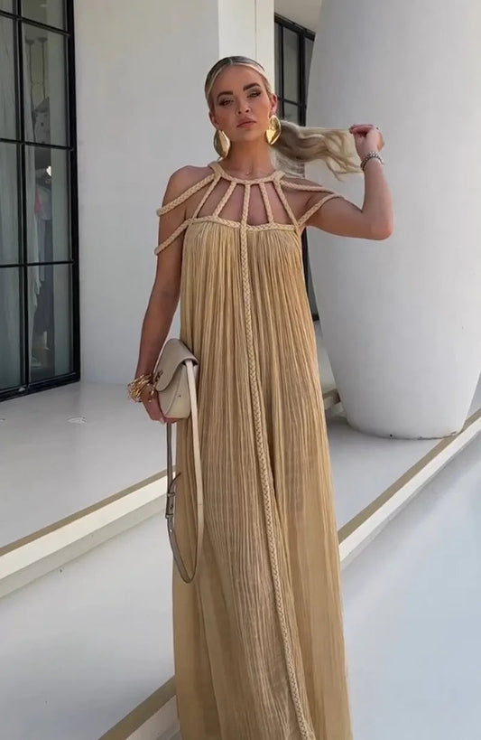 Nuriya | Maxi Dress Sleeveless Strappy Pleated Flowing