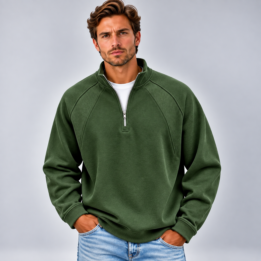 Stanislao | Sweatshirt With Quarter Zip and Ribbed Panels