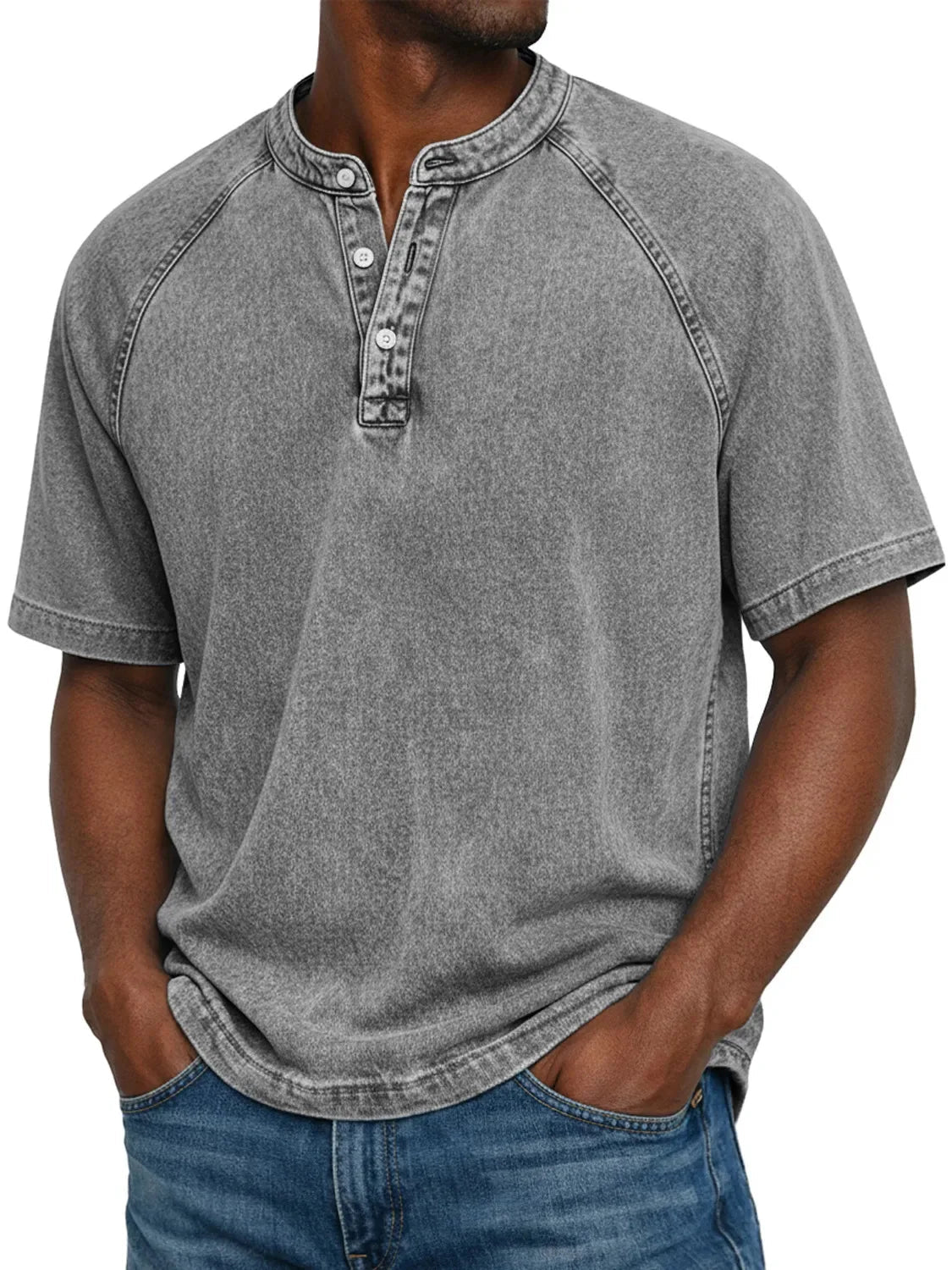 Esarot - Vintage Wash Henley T Shirt