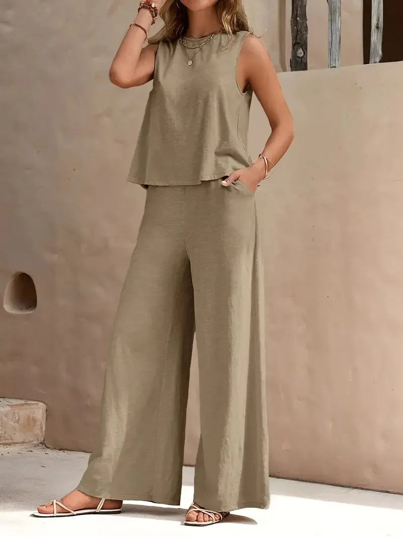 Dollie | Sleeveless Wide Leg Pant Set