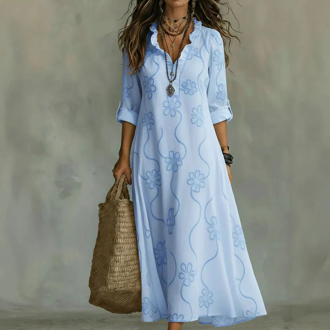 Alyxa - Floral Embroidered V Neck Maxi Dress