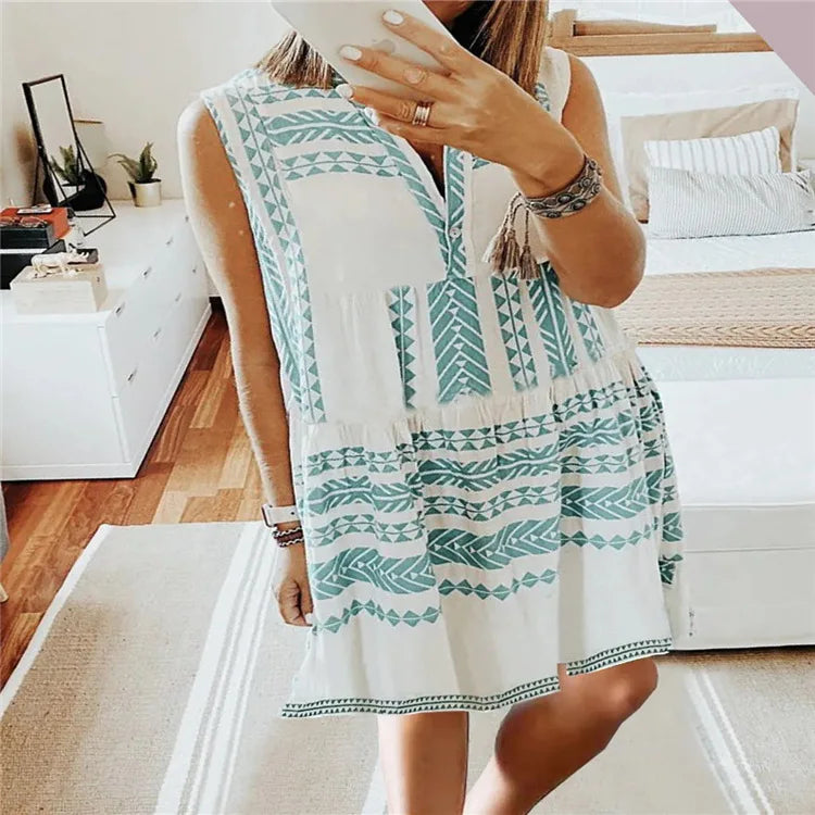 Lylah | Sleeveless Printed V-Neck Summer Dress
