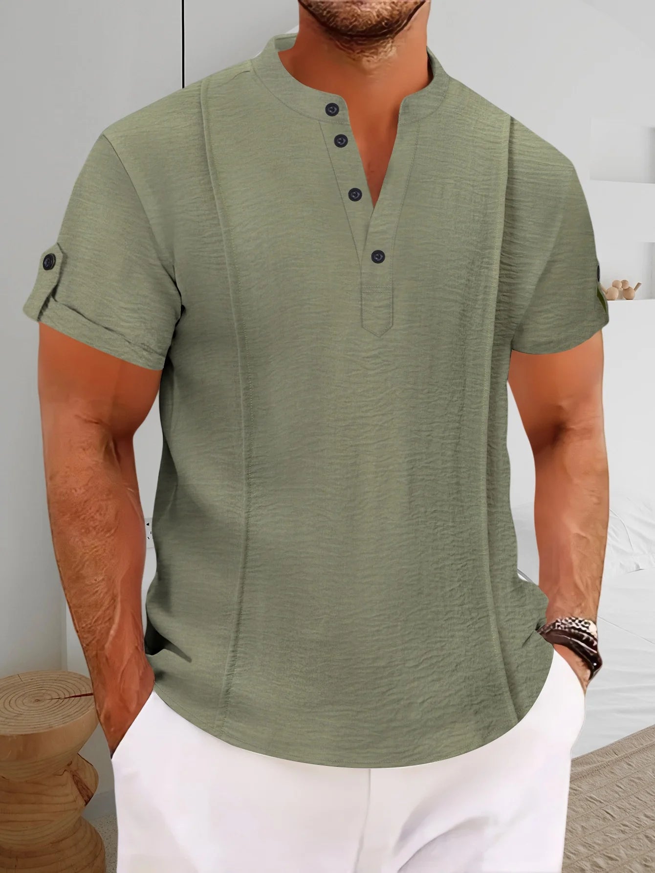 Joe | Short Sleeve Button Neck Casual Shirt