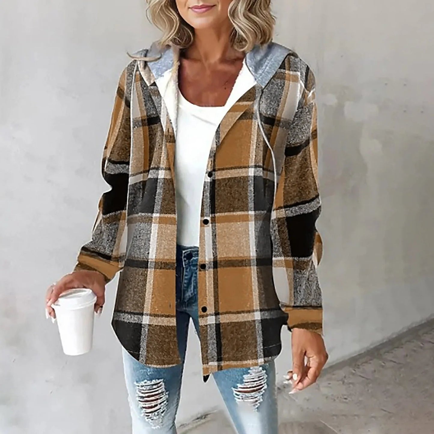 Katherina | Hooded Long Sleeve Plaid Shirt Jacket