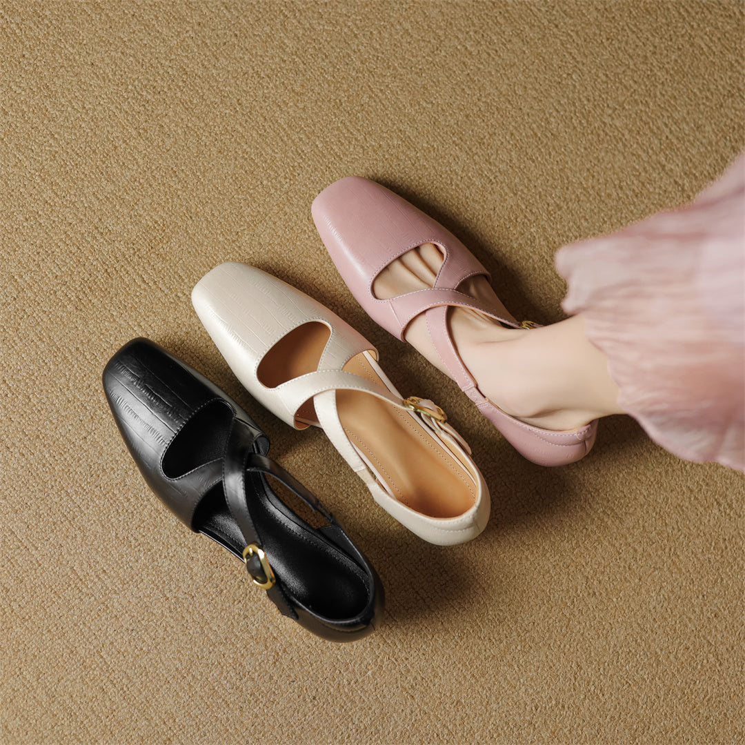 Malena | Mary Jane Low Heels With Buckle Strap