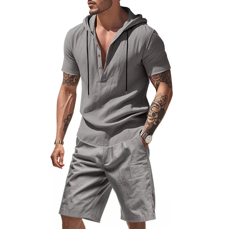 Wiliam - Short Sleeve Hooded Shorts Set