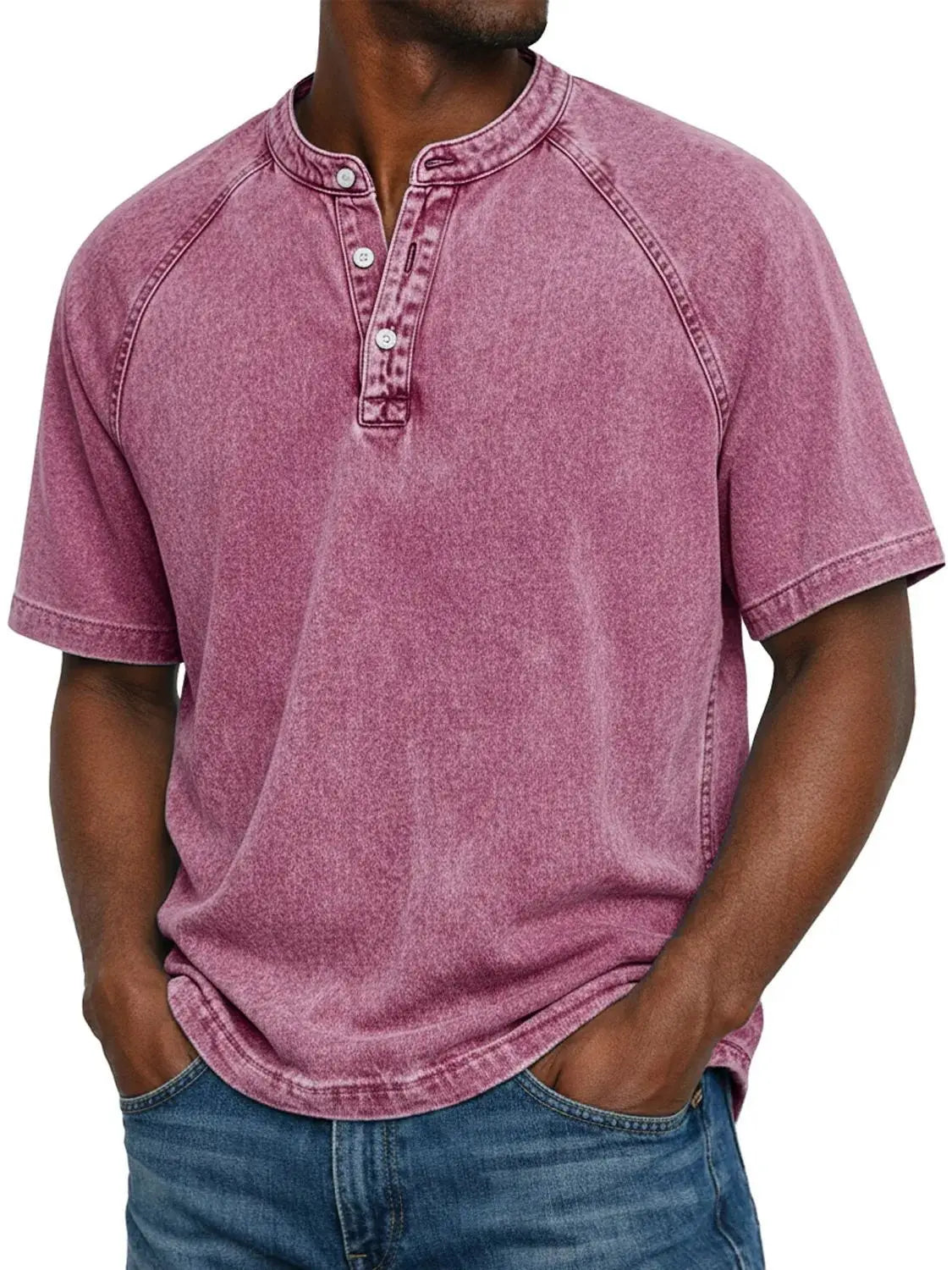 Misael | Short Sleeve Henley Neck Washed T Shirt