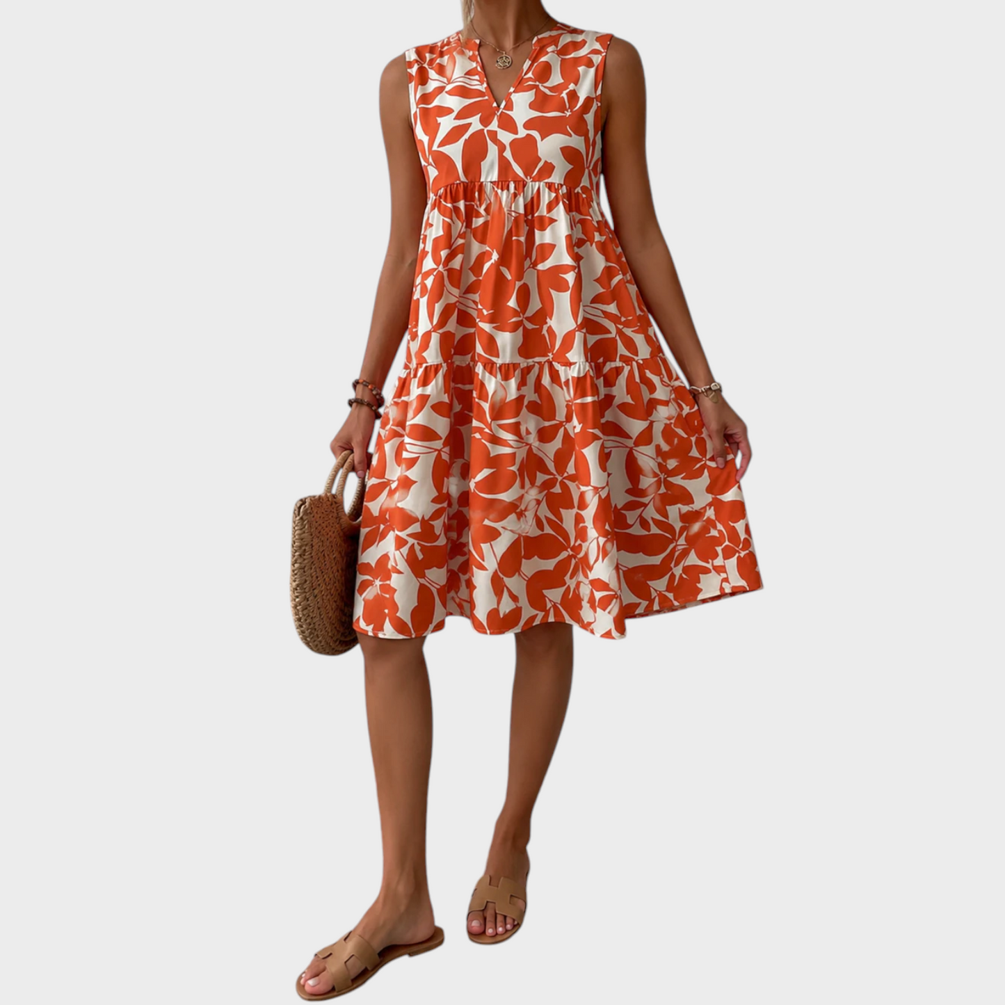 Soomin | Sleeveless V-Neck Floral Midi Dress
