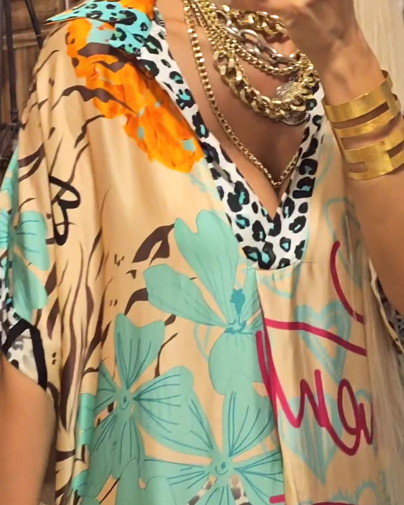 Marianna | Dress Multicolor V Neck Printed Kaftan
