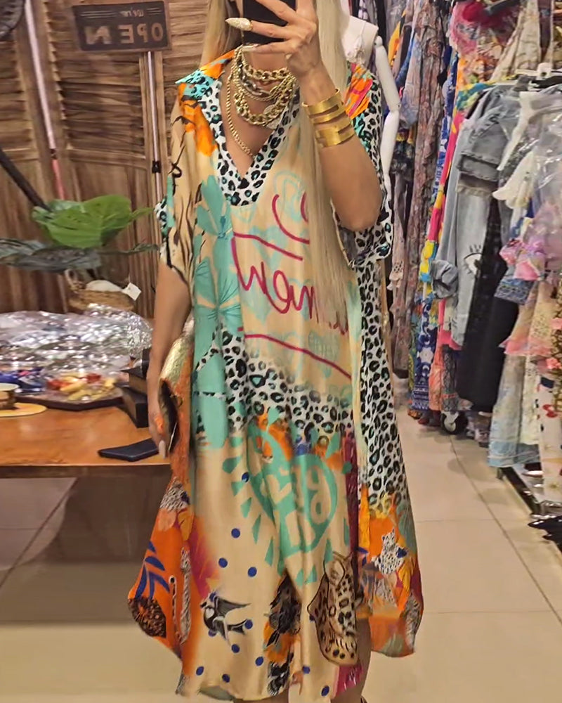 Marianna | Dress Multicolor V Neck Printed Kaftan