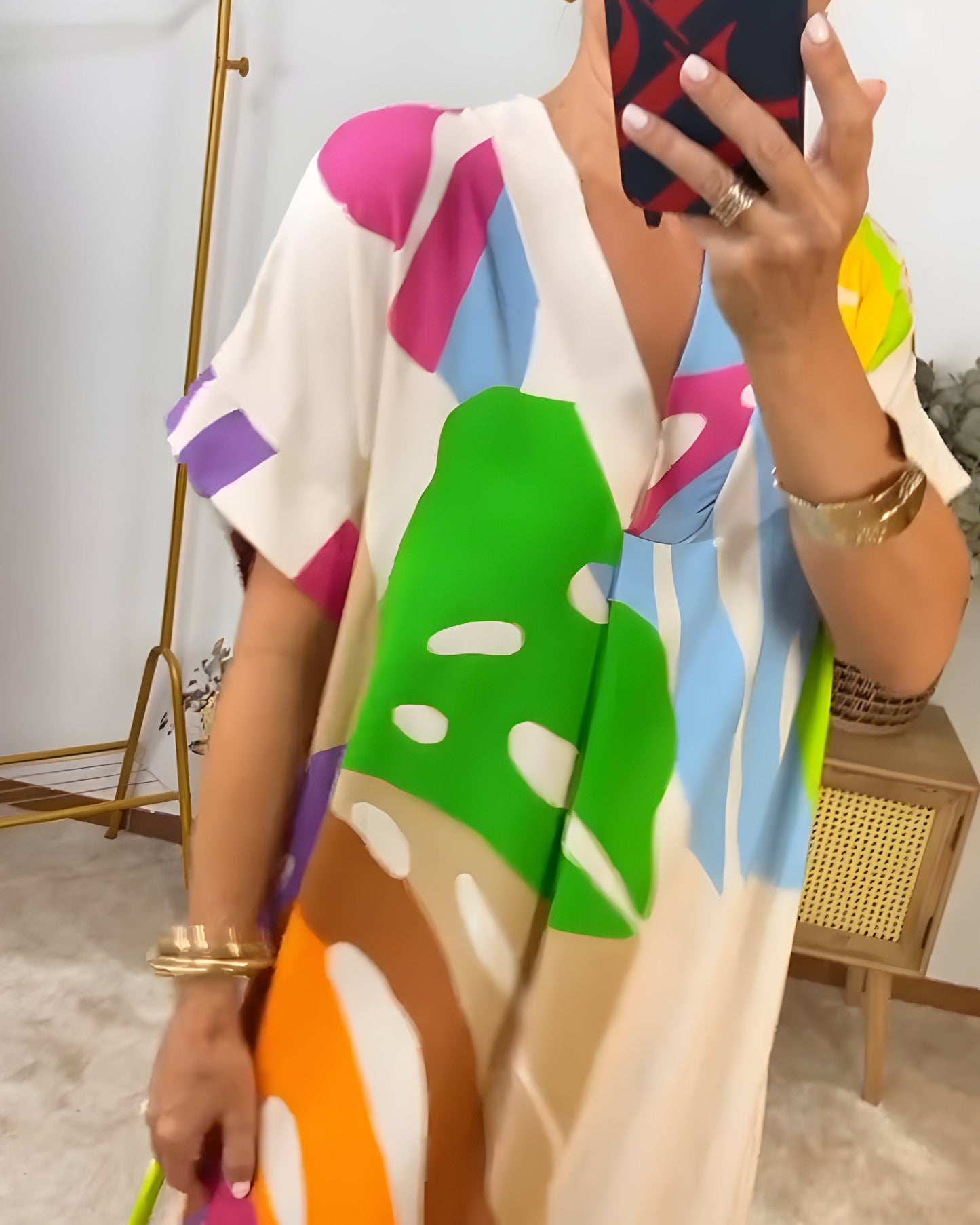 Ailsa | Abstract Print V-Neck Midi Kaftan Dress