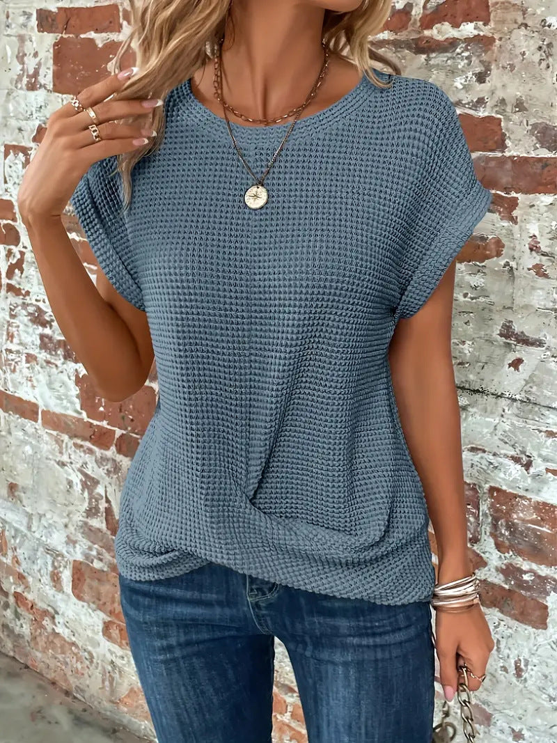 Mila | Textured Short Sleeve Round Neck Blouse
