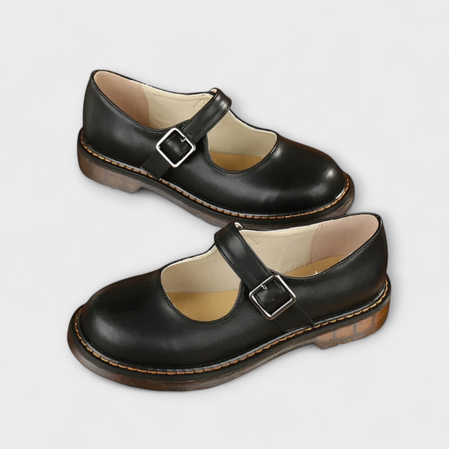 Yolanda | Leather Mary Jane Strap Flat Shoes