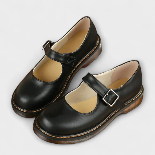 Yolanda | Leather Mary Jane Strap Flat Shoes