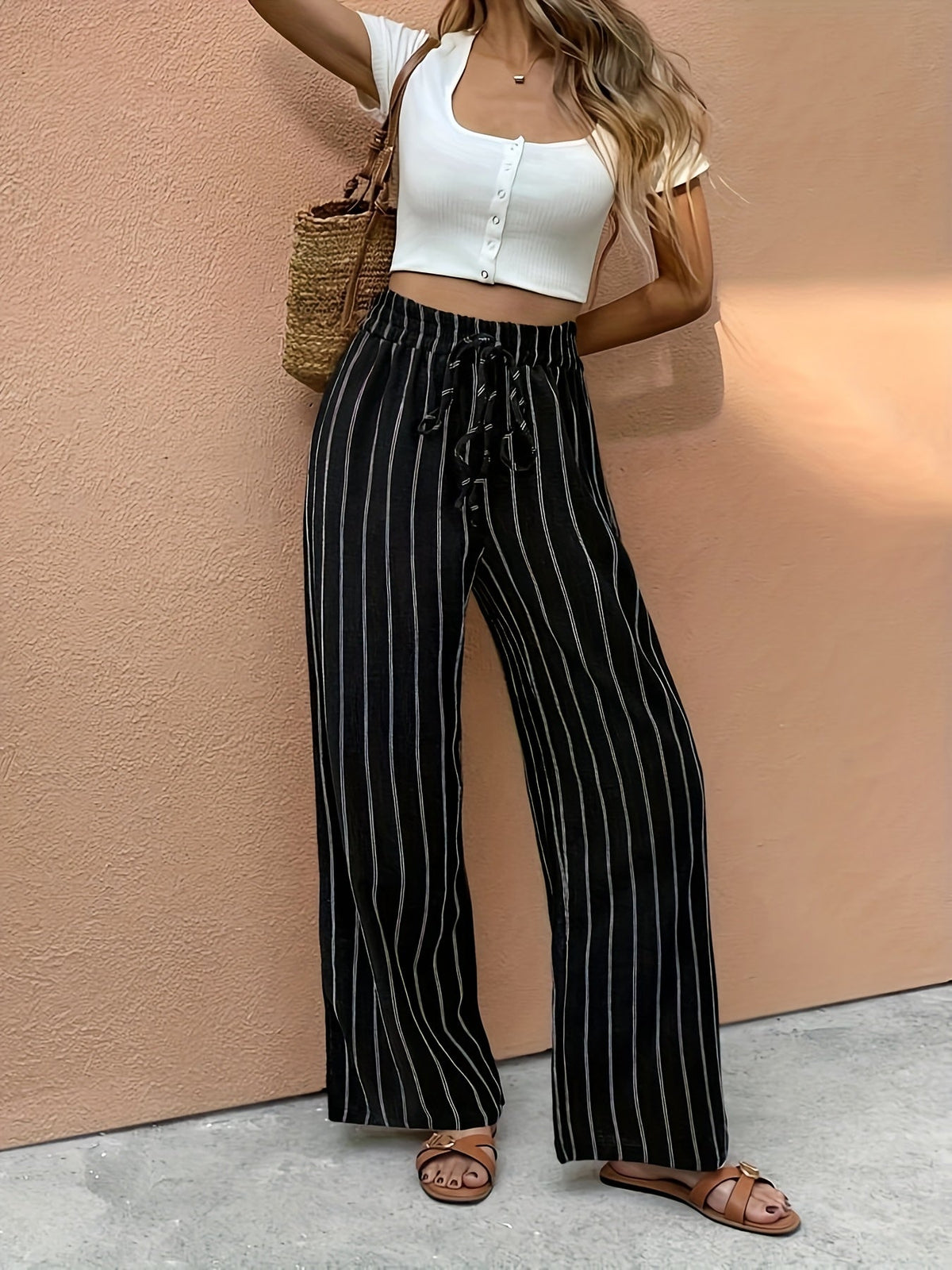 Fabiola | Pants With Vertical Stripes and Drawstring Waist