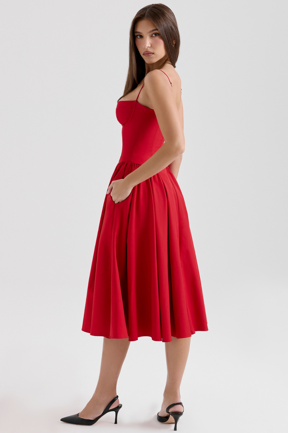 Maissa | Sleeveless Sweetheart Neck Midi Dress
