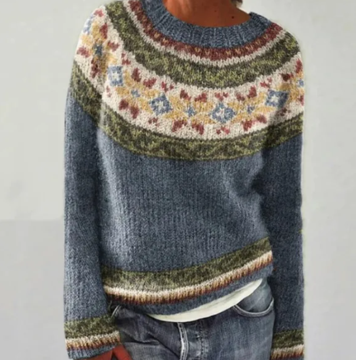 Svenja | Sweater With Patterned Yoke and Long Sleeves