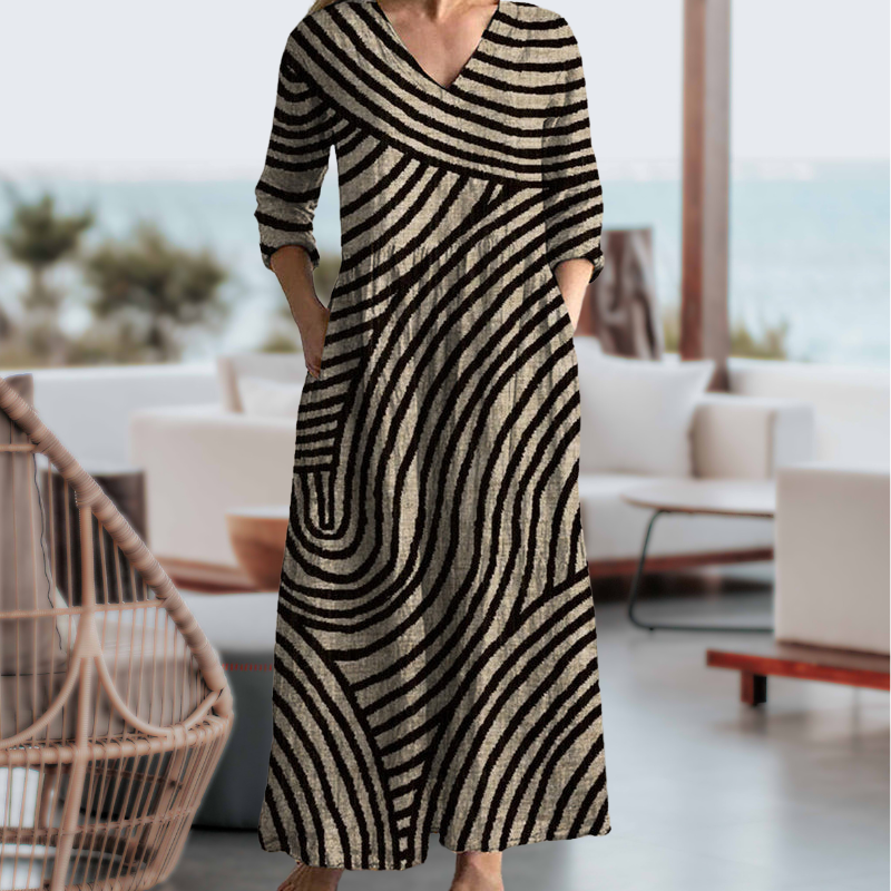 Ayla | Striped V Neck Midi Dress