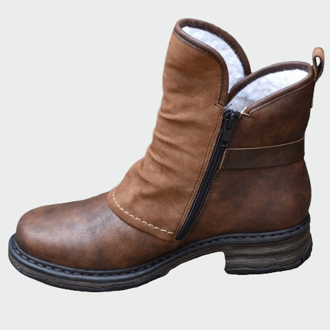 Gillian | Ankle Boots Brown Side-Zip Ruched Lined