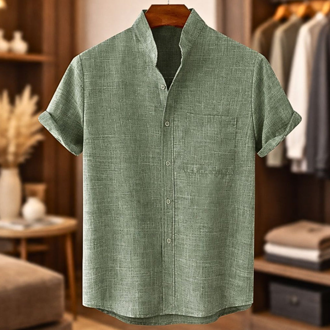 Sinzer | Shirt Short Sleeve Textured Button Front Pocket