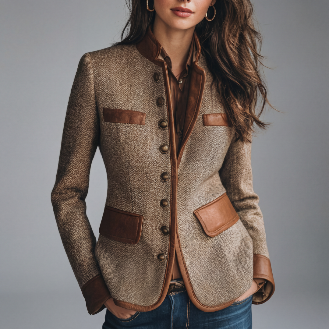 Yvanna | Long Sleeve Button-Front Tweed Jacket
