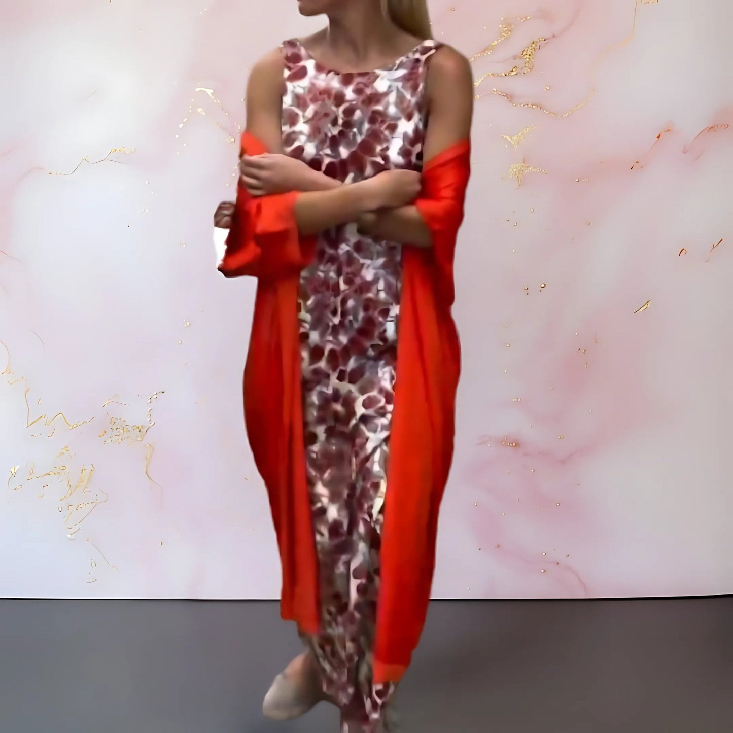 Shelly - Sleeveless Printed Maxi Dress Cardigan Set