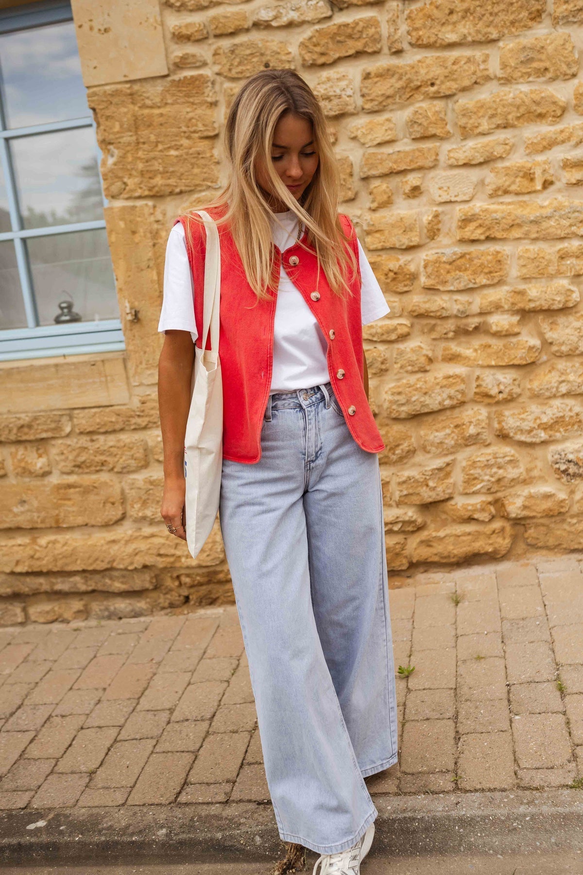 Ellinor | Button Front Coral Sleeveless Knit Vest