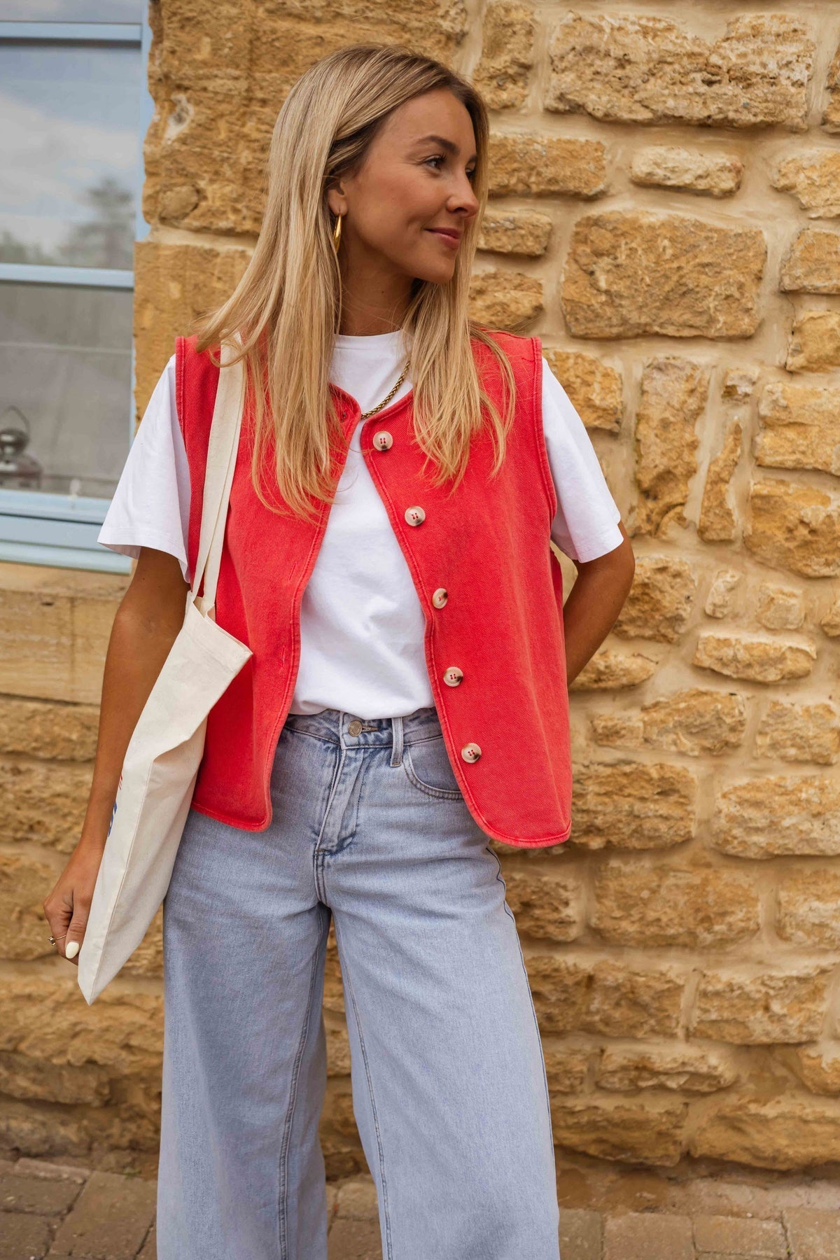 Ellinor | Button Front Coral Sleeveless Knit Vest
