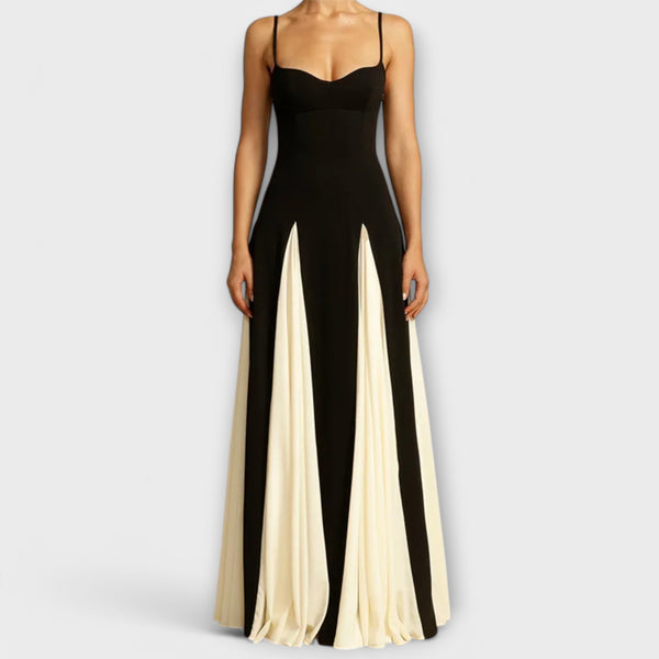Kaethe | Maxi Dress Black Strappy Contrast Panel
