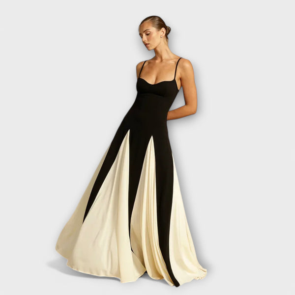 Kaethe | Maxi Dress Black Strappy Contrast Panel