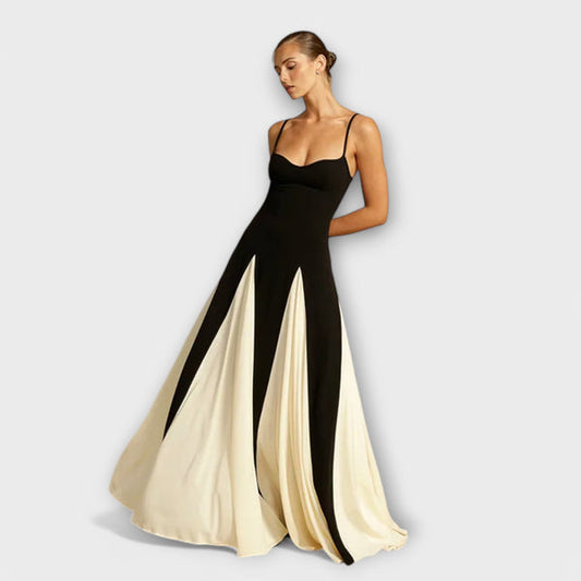 Kaethe | Maxi Dress Black Strappy Contrast Panel