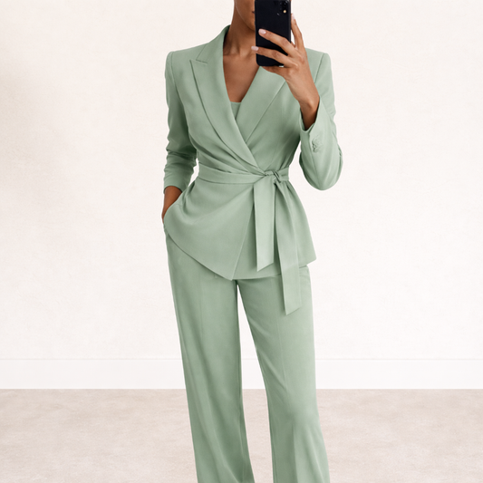 Aliona - Wrap Blazer Wide Leg Trouser Set